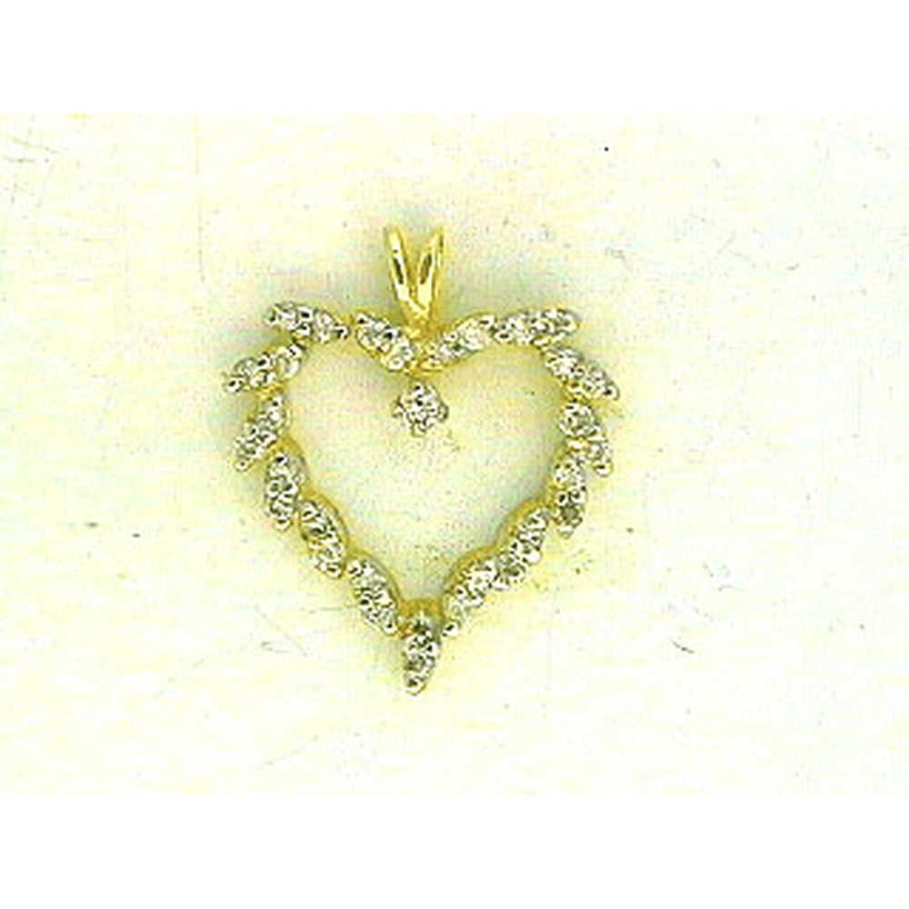 14K Yellow Gold Open Heart Pendant with Prong-Set Round Diamonds - 0.75 Carat Total Diamond Weight - Royal Jewelry