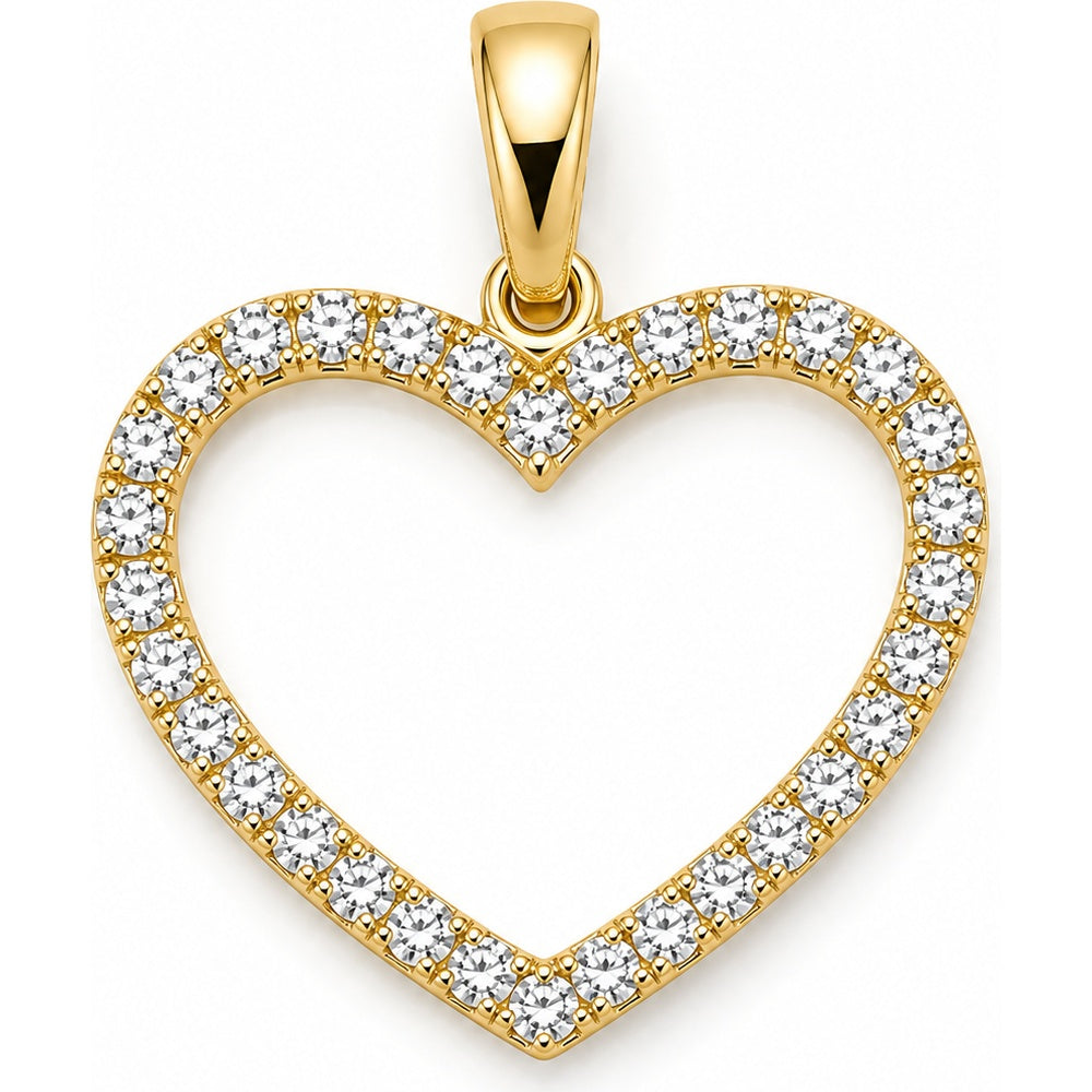 14K Yellow Gold Open Heart Pendant with Prong-Set Round Diamonds - 0.88 Carat Total Diamond Weight by Auriventus