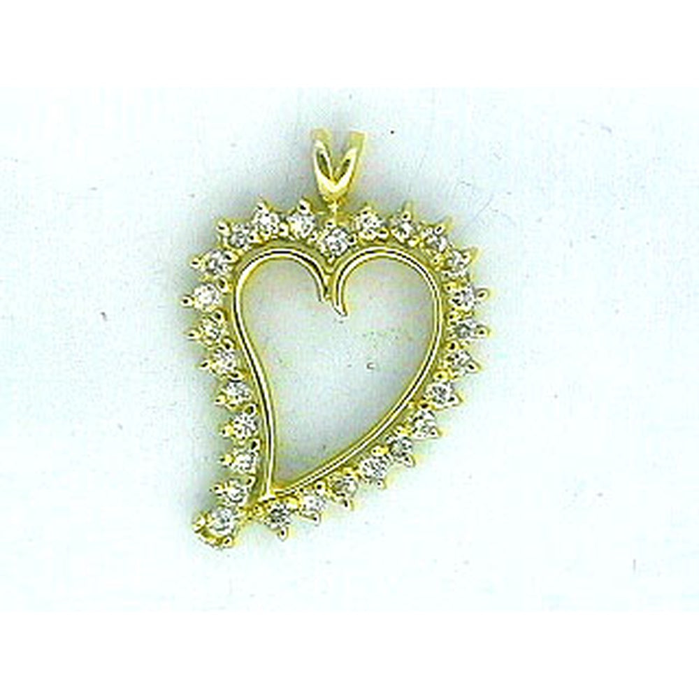 14K Yellow Gold Open Heart Pendant with Prong-Set Round Diamonds - 1.09 Carat Total Diamond Weight - Royal Jewelry