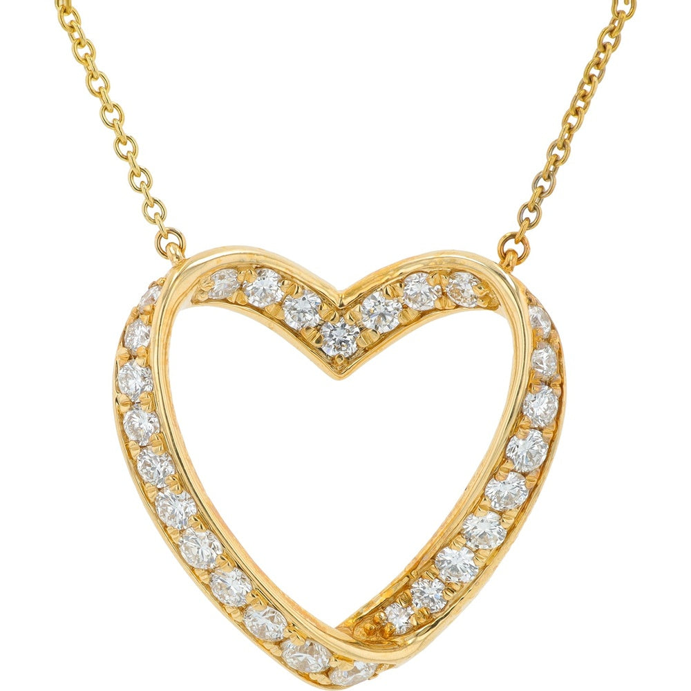14K Yellow Gold Open Heart Pendant with Prong Set Round Lab Grown Diamonds - 1.00 Total Carat Weight