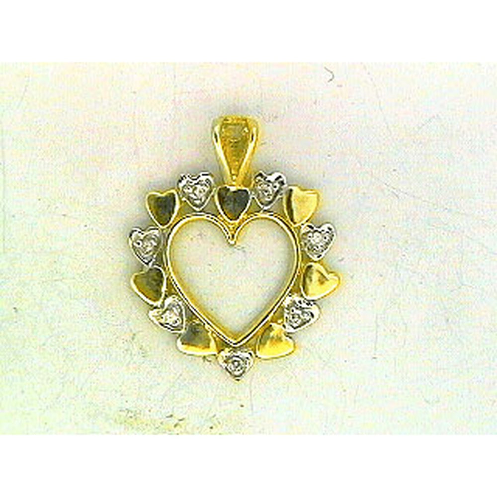 14K Yellow Gold Open Heart Pendant with Round Brilliant Diamond Accents - 0.09 Carat Total Diamond Weight - Royal Jewelry