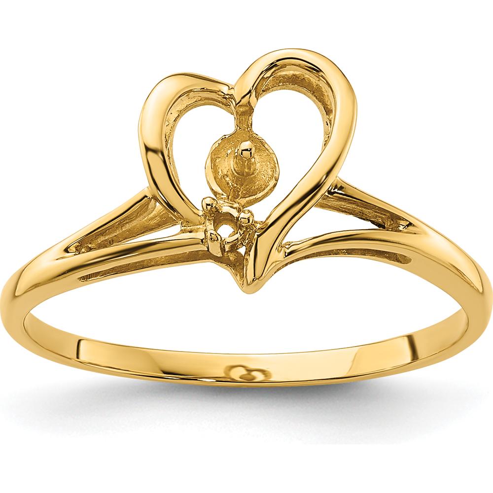 14K Yellow Gold Open Heart Ring Mounting for 4.5mm Pearl and Diamond Accent by Oro Pregiato