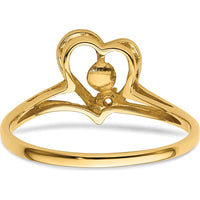 14K Yellow Gold Open Heart Ring Mounting for 4.5mm Pearl and Diamond Accent by Oro Pregiato