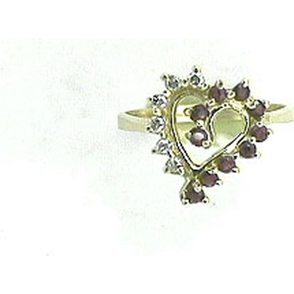 14K Yellow Gold Open Heart Ring with Multi-Color Round Gemstones and 0.12 Carat Diamond Accents - Royal Jewelry
