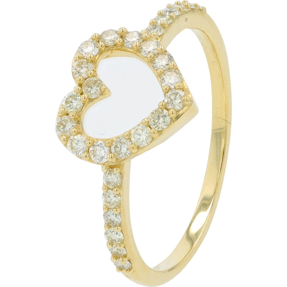 14K Yellow Gold Open Heart Ring with Prong-Set Round Diamonds - 0.38 Carat Total Diamond Weight