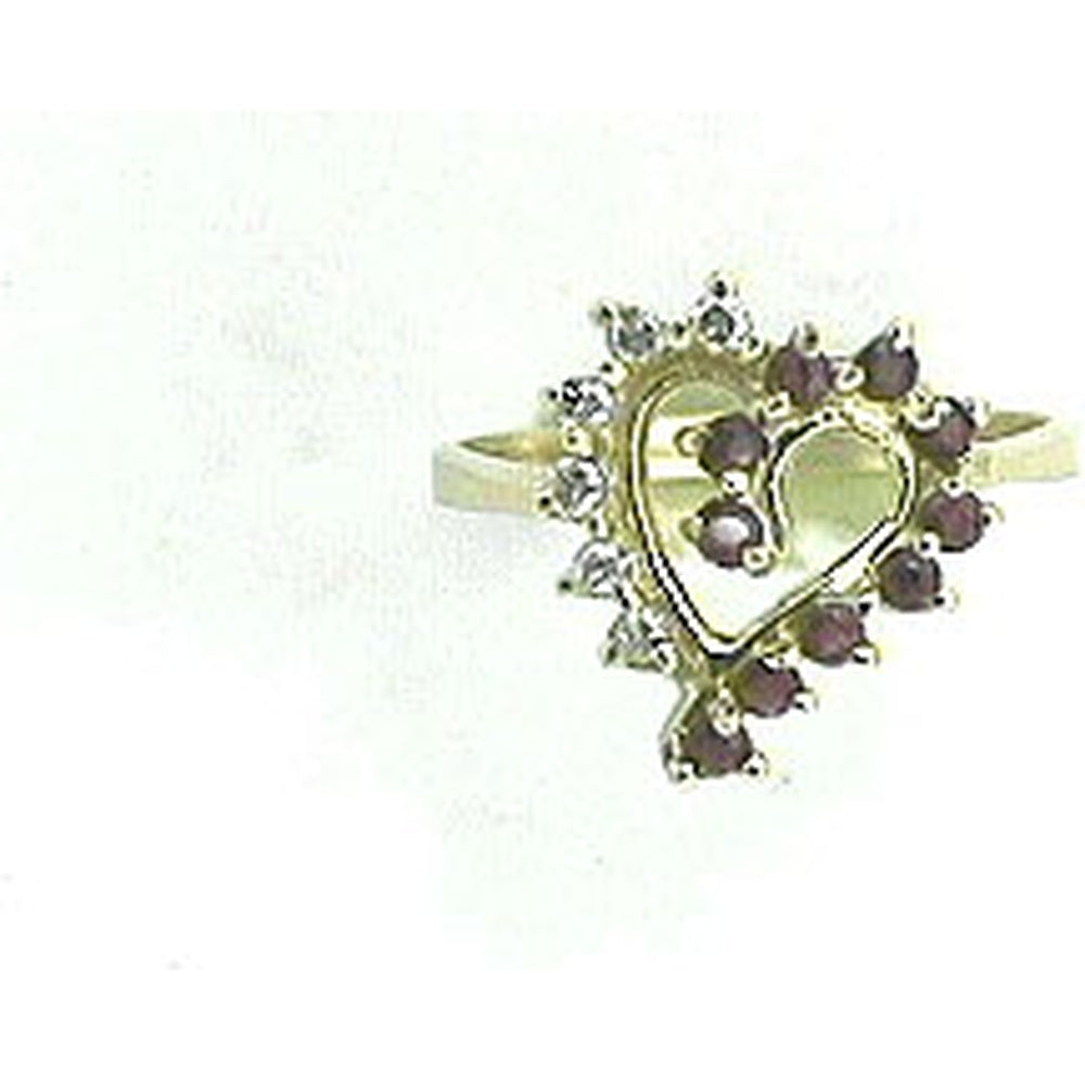 14K Yellow Gold Open Heart Ring with Round-Cut Diamonds and Colored Gemstones - 0.12 Carat Total Diamond Weight - Royal Jewelry