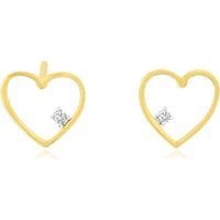 14K Yellow Gold Open Heart Stud Earrings with 4-Prong Set Round Diamonds - 0.03 Carat Total Diamond Weight - Royal Jewelry