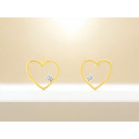 14K Yellow Gold Open Heart Stud Earrings with 4-Prong Set Round Diamonds - 0.03 Carat Total Diamond Weight - Royal Jewelry