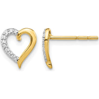 14K Yellow Gold Open Heart Stud Earrings with Pavé Set Round Diamonds - 0.06 Carat Total Diamond Weight by Monteluci Fine Jewelry