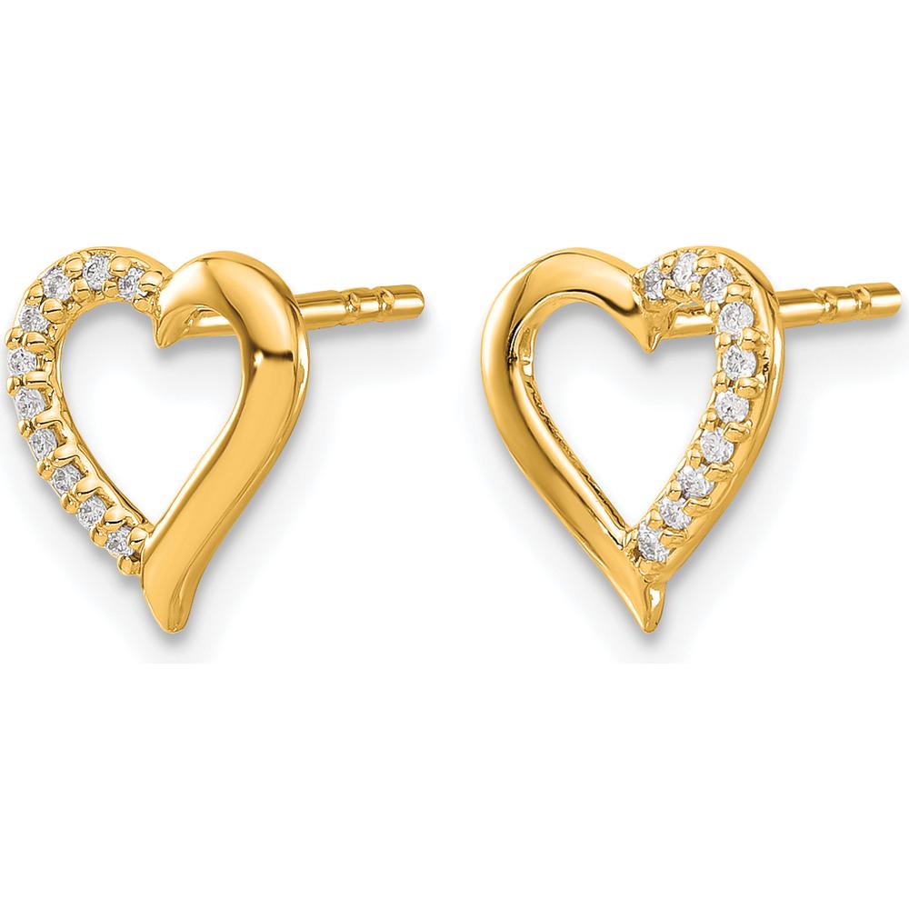 14K Yellow Gold Open Heart Stud Earrings with Pavé Set Round Diamonds - 0.06 Carat Total Diamond Weight by Monteluci Fine Jewelry
