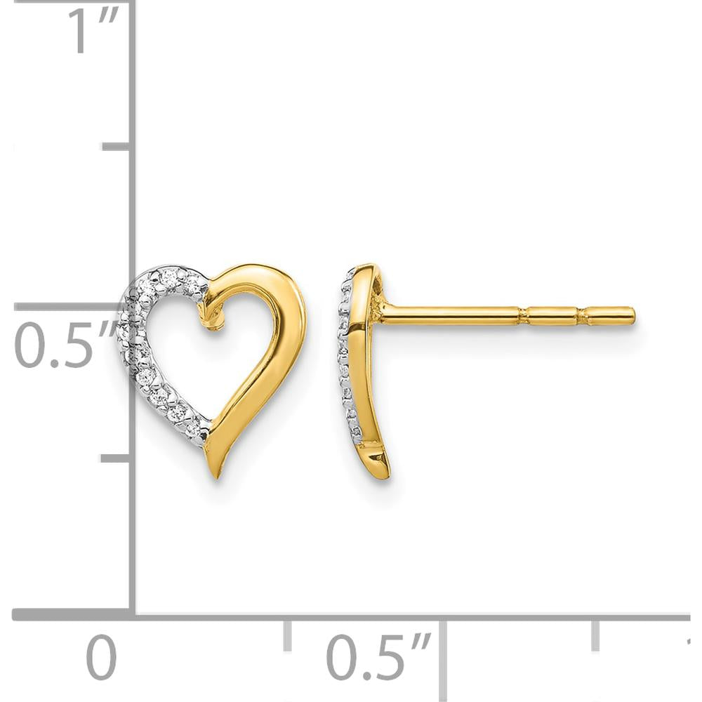 14K Yellow Gold Open Heart Stud Earrings with Pavé Set Round Diamonds - 0.06 Carat Total Diamond Weight by Monteluci Fine Jewelry