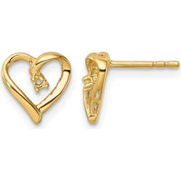 14K Yellow Gold Open Heart Stud Earrings with Round Diamond Mountings - 0.025 Carat Total Diamond Weight by Monteluci Fine Jewelry