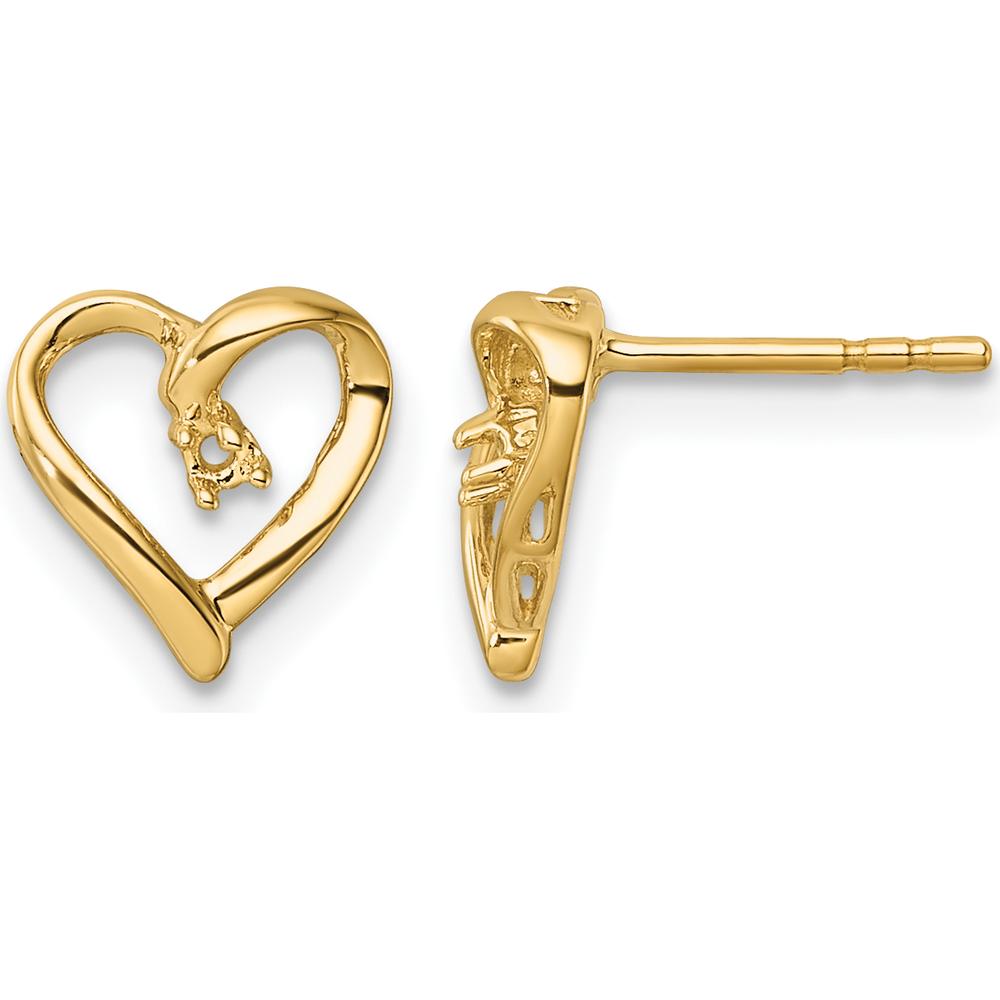 14K Yellow Gold Open Heart Stud Earrings with Round Diamond Mountings - 0.025 Carat Total Diamond Weight by Monteluci Fine Jewelry