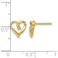 14K Yellow Gold Open Heart Stud Earrings with Round Diamond Mountings - 0.025 Carat Total Diamond Weight by Monteluci Fine Jewelry