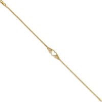 14K Yellow Gold Open Heart with Filigree Design Bismark Chain Anklet - 9" Length