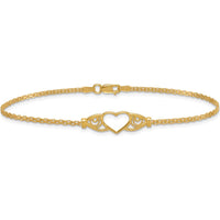 14K Yellow Gold Open Heart with Filigree Design Bismark Chain Anklet - 9" Length