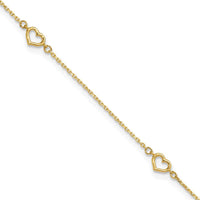 14K Yellow Gold Open Hearts Anklet with Adjustable 1" Extender - 10" Chain Length