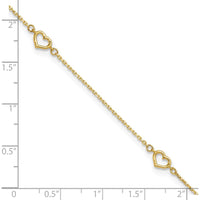 14K Yellow Gold Open Hearts Anklet with Adjustable 1" Extender - 10" Chain Length