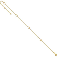14K Yellow Gold Open Hearts Anklet with Adjustable 1" Extender - 10" Chain Length