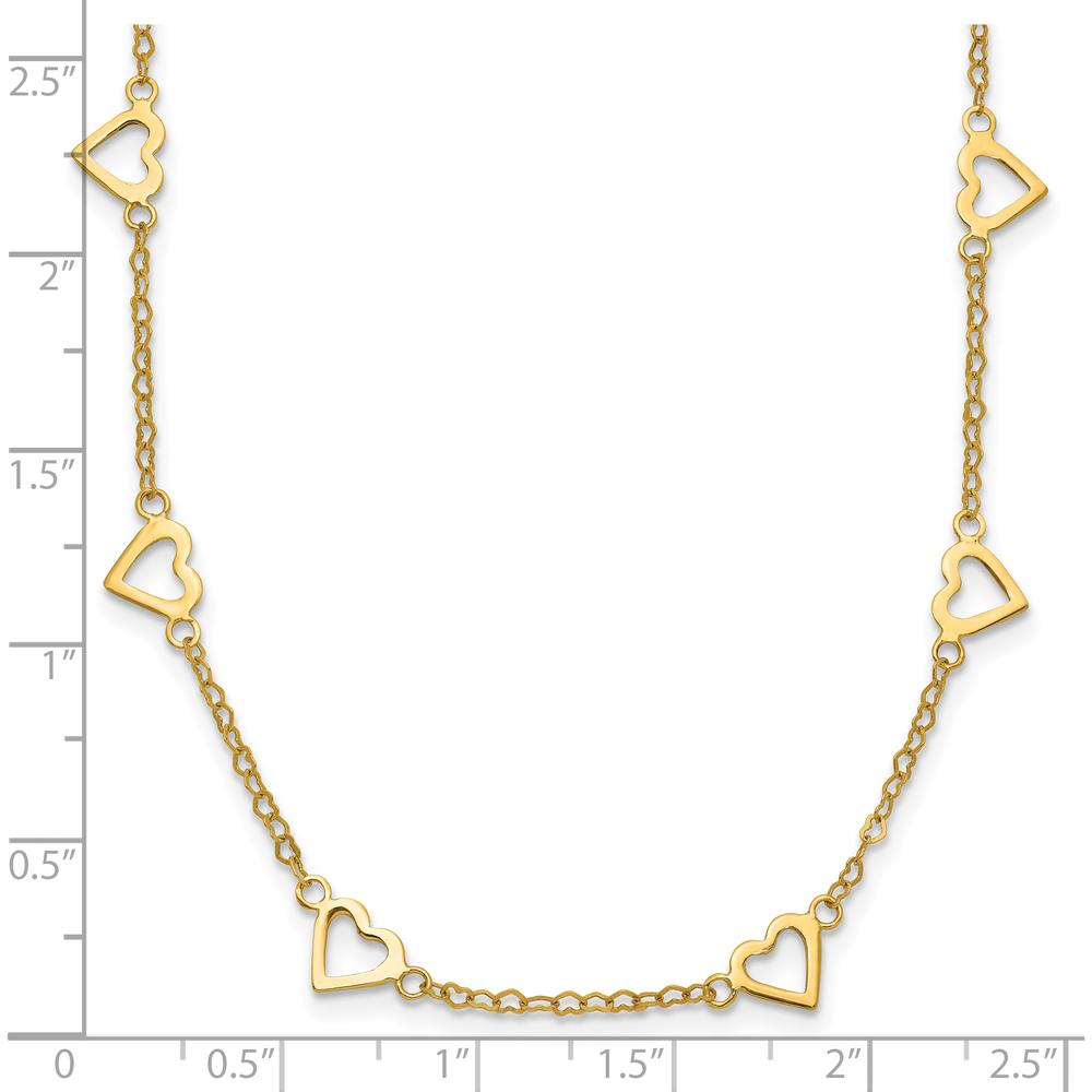14K Yellow Gold Open Hearts Station Necklace with Polished Finish - 24" Length by 0