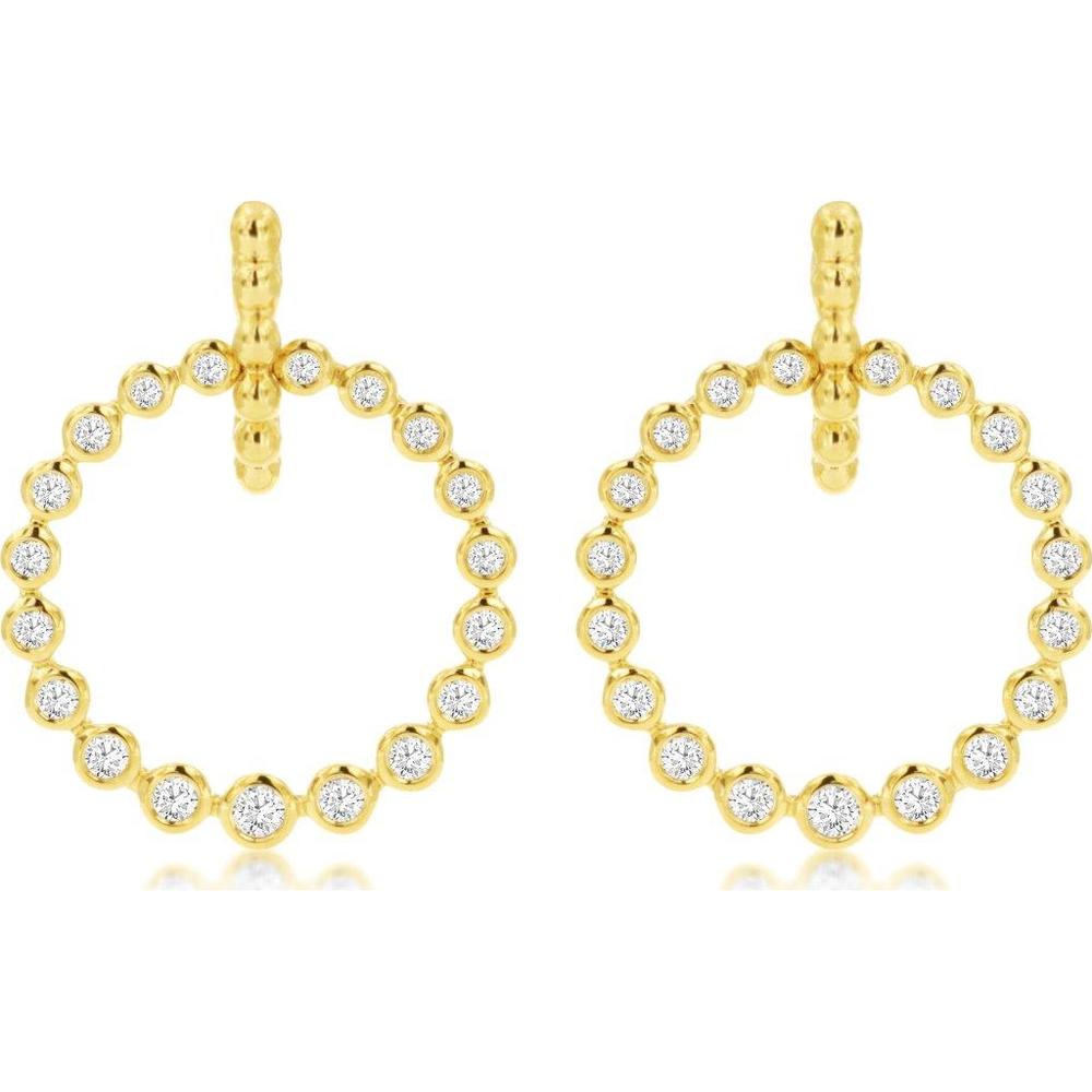 14K Yellow Gold Open Hoop Earrings with Bezel-Set Round Diamonds - 0.52 Carat Total Diamond Weight - Royal Jewelry