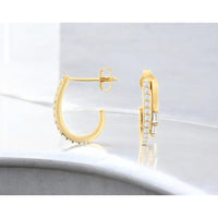 14K Yellow Gold Open Hoop Earrings with Round and Baguette Cut Diamonds - 0.40 Carat Total Diamond Weight - Royal Jewelry