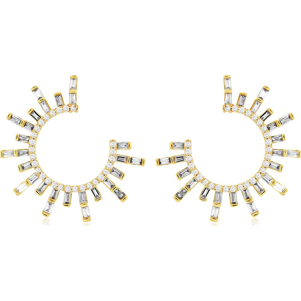 14K Yellow Gold Open Hoop Earrings with Round and Baguette Diamonds - 0.75 Carat Total Diamond Weight - Royal Jewelry