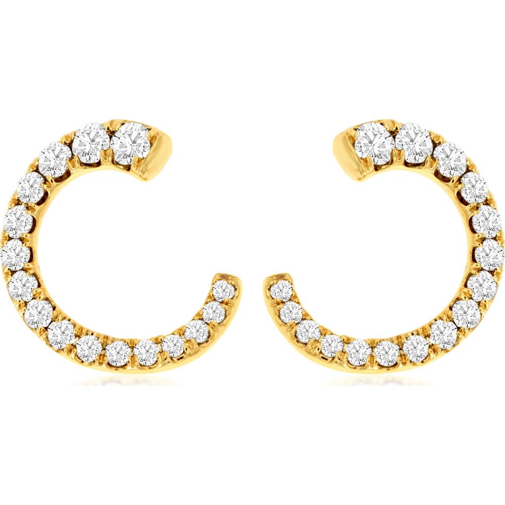 14K Yellow Gold Open Hoop Earrings with Round Diamonds - 0.75 Carat Total Diamond Weight - Royal Jewelry