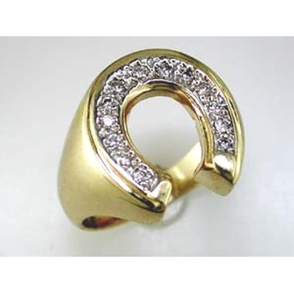 14K Yellow Gold Open Horseshoe Men's Ring with Pavé Set Round Diamonds - 0.23 Carat Total Diamond Weight - Royal Jewelry