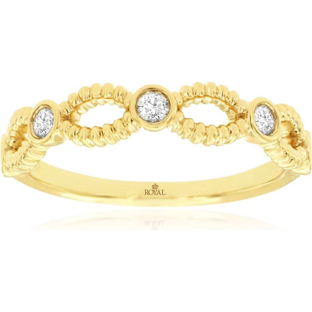 14K Yellow Gold Open Lattice Wedding Band with Bezel-Set Round Diamonds - 0.20 Carat Total Diamond Weight - Royal Jewelry