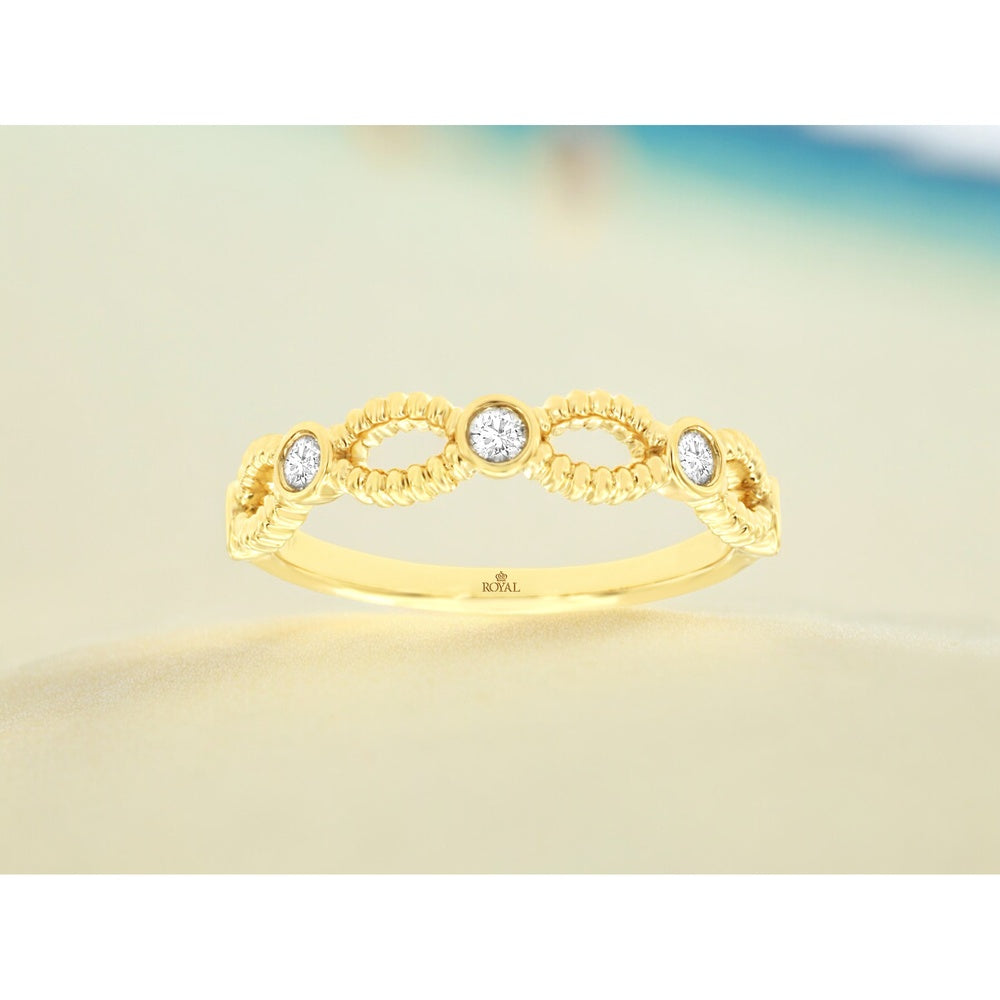 14K Yellow Gold Open Lattice Wedding Band with Bezel-Set Round Diamonds - 0.20 Carat Total Diamond Weight - Royal Jewelry