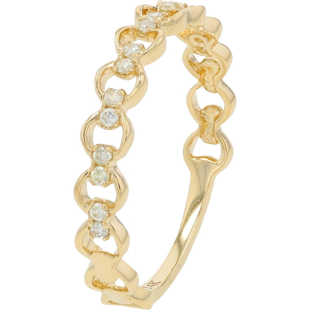 14K Yellow Gold Open Link Chain Design Band with Prong-Set Round Diamonds - 0.12 Carat Total Diamond Weight