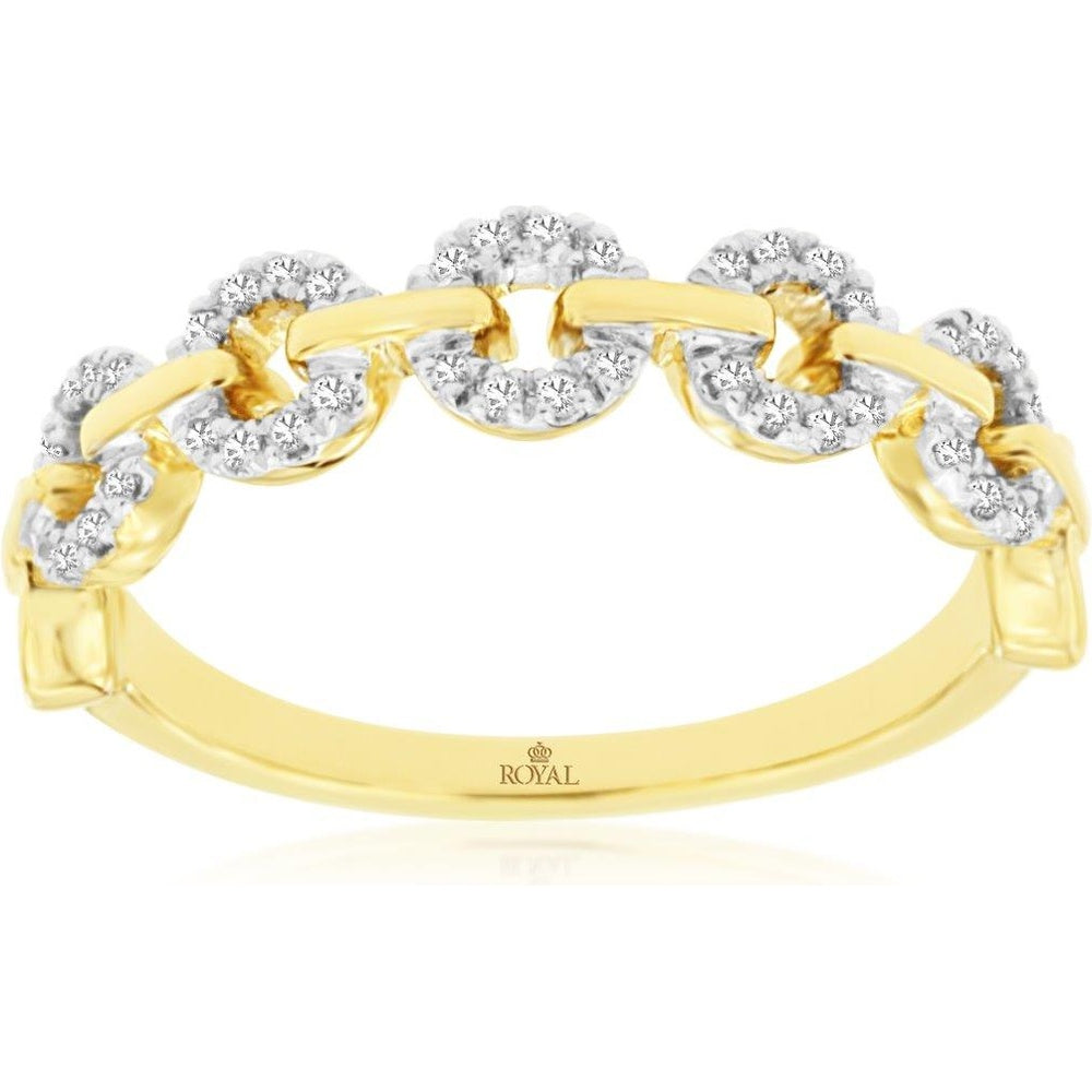 14K Yellow Gold Open-Link Diamond Band with Round Brilliant Diamonds - 0.10 Carat Total Diamond Weight - Royal Jewelry