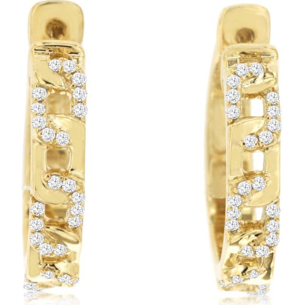 14K Yellow Gold Open Link Huggie Earrings with Prong-Set Round Diamonds - 0.30 Carat Total Diamond Weight - Royal Jewelry
