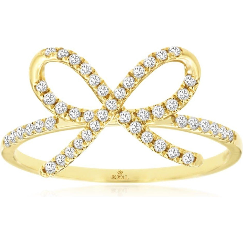 14K Yellow Gold Open Loop Crisscross Diamond Ring with Prong-Set Round Brilliant Cut Diamonds - 0.21 Carat Total Diamond Weight - Royal Jewelry