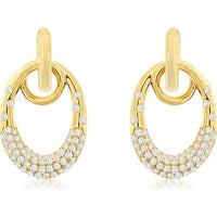 14K Yellow Gold Open Loop Drop Earrings with Pavé Set Round Diamonds - 0.48 Carat Total Diamond Weight - Royal Jewelry