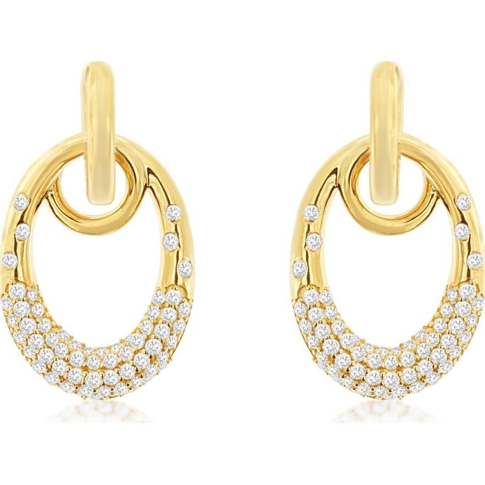 14K Yellow Gold Open Loop Drop Earrings with Pavé Set Round Diamonds - 0.48 Carat Total Diamond Weight - Royal Jewelry