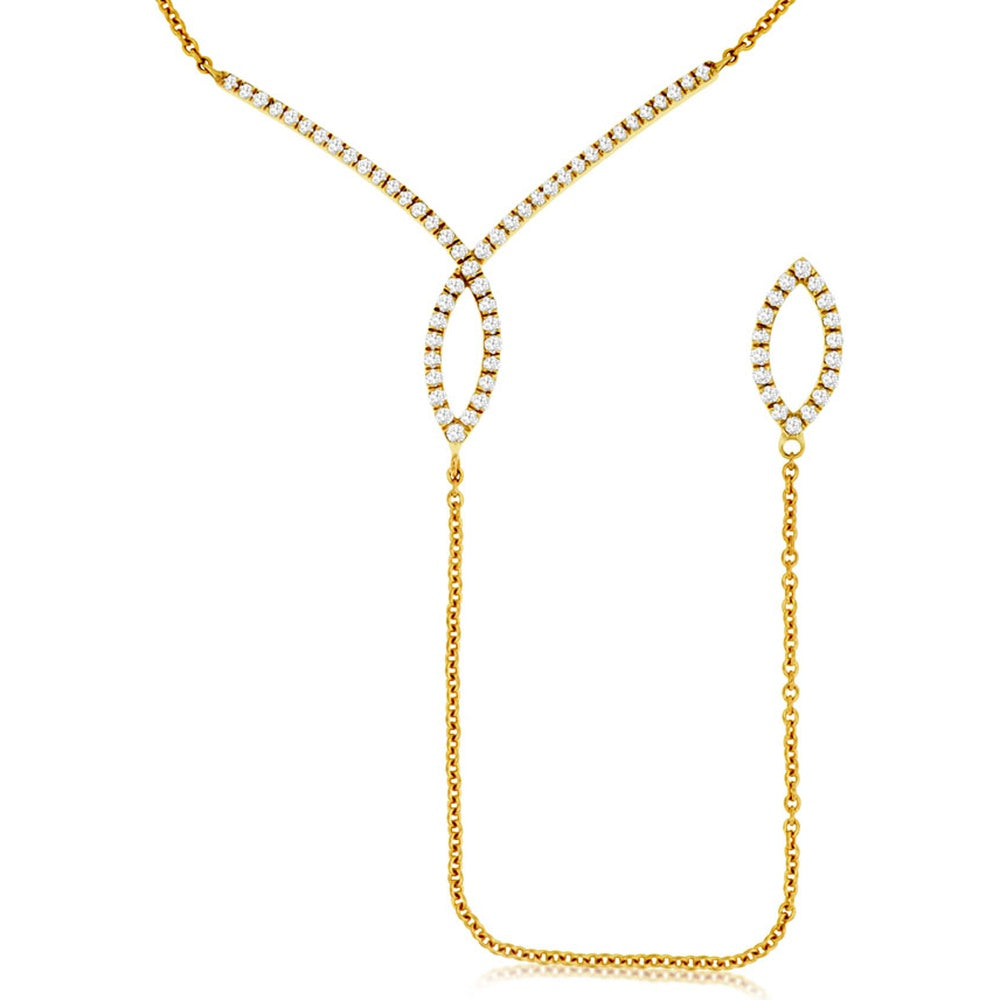 14K Yellow Gold Open Marquise Link Lariat Necklace with Prong-Set Round Diamonds - 0.33 Carat Total Diamond Weight - Royal Jewelry