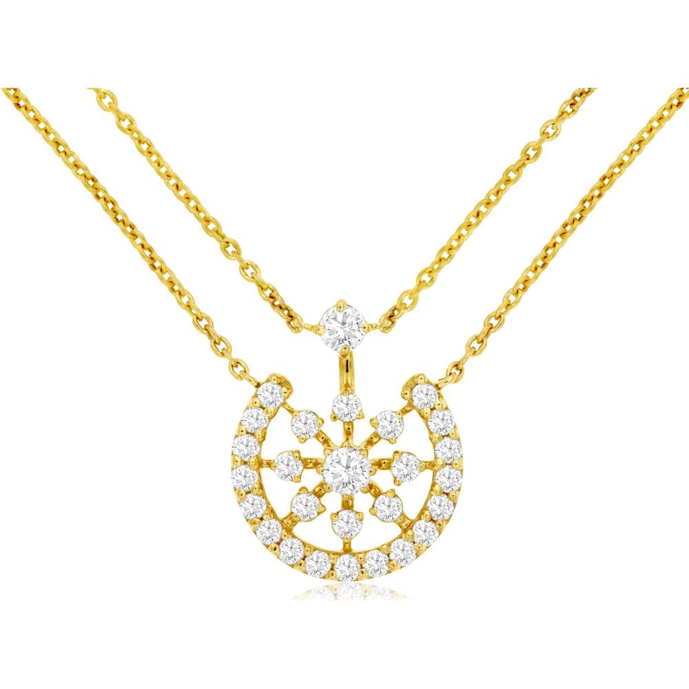 14K Yellow Gold Open Motif Pendant Necklace with Round Diamonds - 0.50 Carat Total Diamond Weight - Royal Jewelry