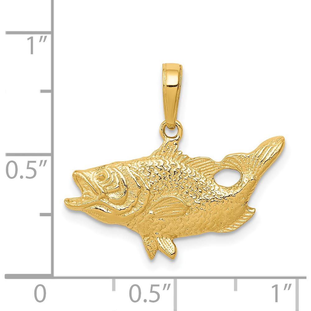 14K Yellow Gold Open Mouthed Bass Fish Pendant by Oro Pregiato