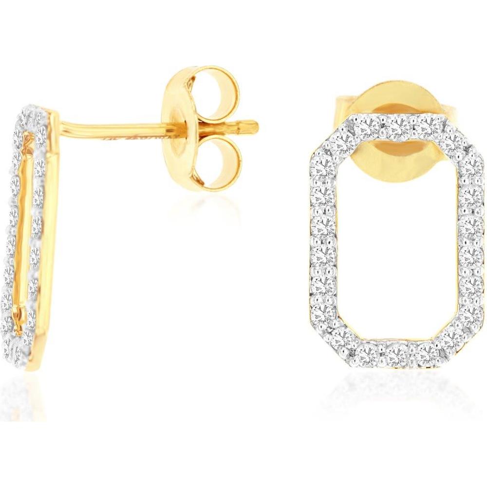 14K Yellow Gold Open Octagon Diamond Stud Earrings with Round Brilliant Prong Set Diamonds - 0.42 Carat Total Weight - Royal Jewelry