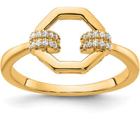 14K Yellow Gold Open Octagon Fashion Ring with Prong-Set Round Diamonds - 0.10 Carat Total Diamond Weight by 0