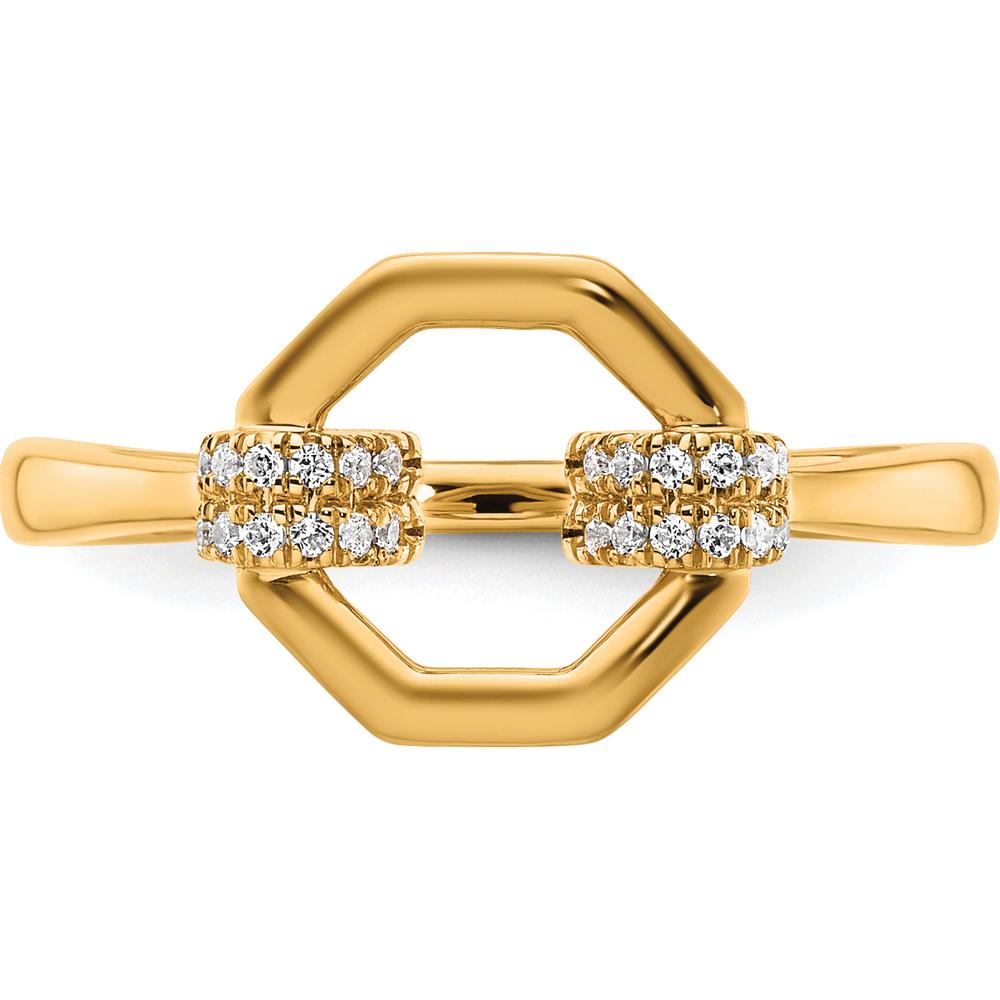 14K Yellow Gold Open Octagon Fashion Ring with Prong-Set Round Diamonds - 0.10 Carat Total Diamond Weight by 0