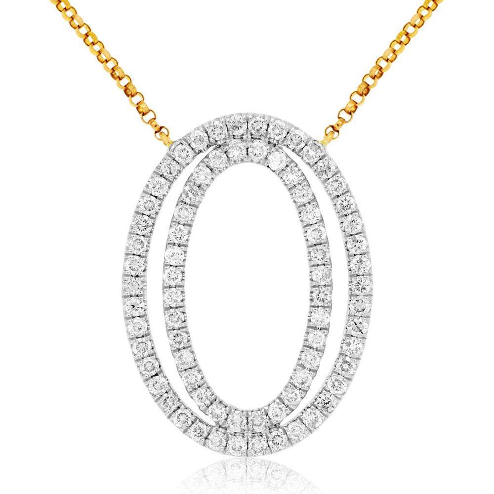 14K Yellow Gold Open Oval Diamond Pendant Necklace - 0.80 Carat Total Diamond Weight - Royal Jewelry
