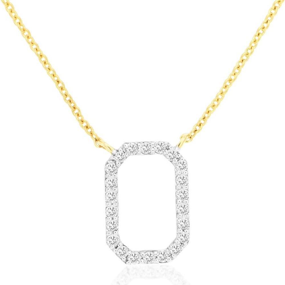 14K Yellow Gold Open Oval Diamond Pendant Necklace with Round Brilliant Cut Stones - 0.21 Carat Total Diamond Weight - Royal Jewelry