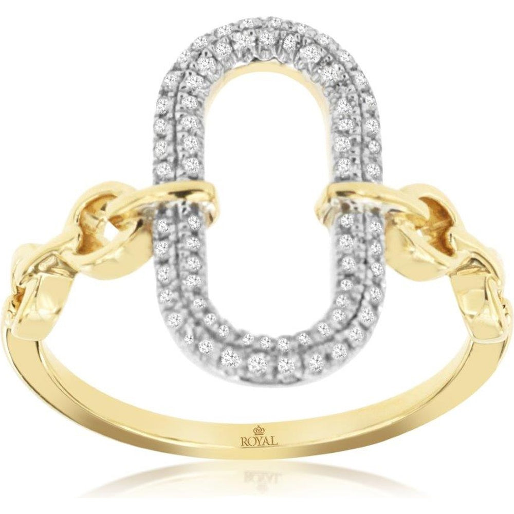 14K Yellow Gold Open Oval Diamond Ring with Chain Link Detail - 0.26 Carat Total Diamond Weight - Royal Jewelry