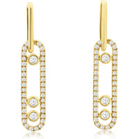 14K Yellow Gold Open Oval Drop Earrings with Micro-Pavé and Bezel-Set Round Diamonds - 0.26 Carat Total Diamond Weight - Royal Jewelry