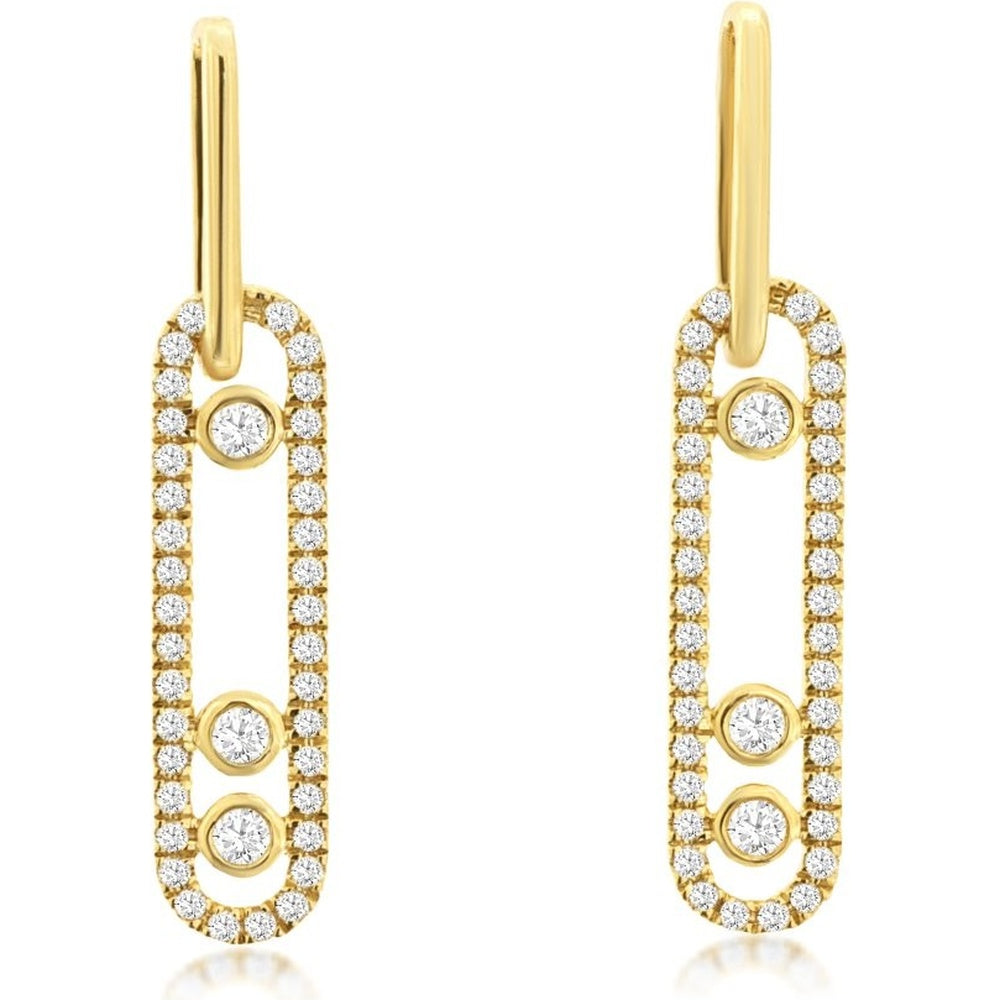 14K Yellow Gold Open Oval Drop Earrings with Micro-Pavé and Bezel-Set Round Diamonds - 0.26 Carat Total Diamond Weight - Royal Jewelry