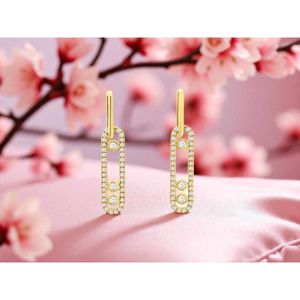 14K Yellow Gold Open Oval Drop Earrings with Micro-Pavé and Bezel-Set Round Diamonds - 0.26 Carat Total Diamond Weight - Royal Jewelry
