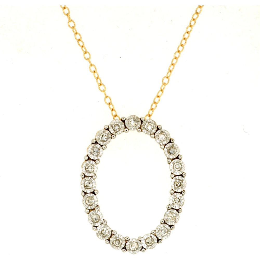 14K Yellow Gold Open Oval Pendant Necklace with Prong-Set Round Diamonds - 0.15 Carat Total Diamond Weight - Royal Jewelry